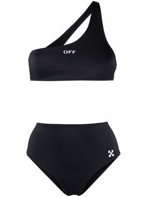 Off-White logo-print one-shoulder bikini set - Black