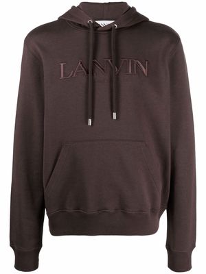LANVIN logo-embroidered pouch-pocket hoodie - Brown