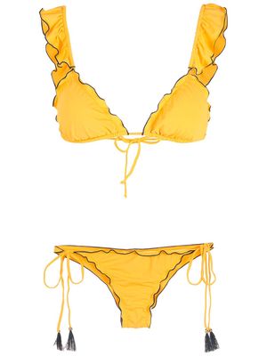 Brigitte ruffled-trim rippled bikini set - Yellow