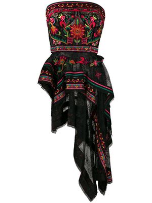 Oscar de la Renta floral embroidery asymmetric top - Black