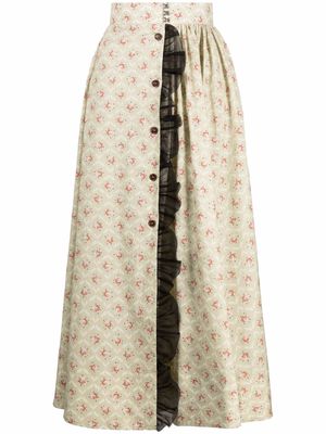 Ulyana Sergeenko floral-print maxi skirt - Neutrals