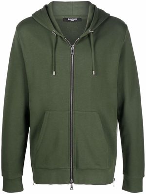 Balmain logo-print zipped hoodie - Green
