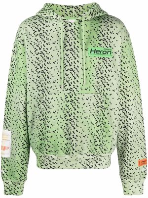 Heron Preston logo-patch drawstring hoodie - Green