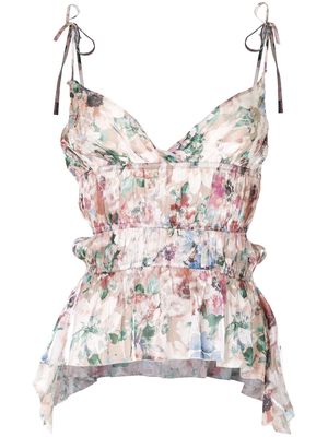 Haculla floral ruffle camisole silk top - Pink