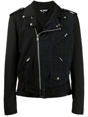 Black Comme Des Garçons tartan check pattern biker jacket