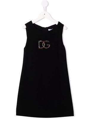 Dolce & Gabbana Kids crystal-logo midi dress - Black