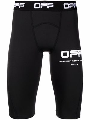Off-White logo-waistband cycling shorts - Black