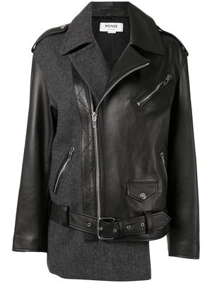 Monse patchwork herringbone leather biker jacket - Black