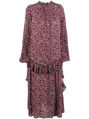 Nº21 leopard print frilled midi dress - Red