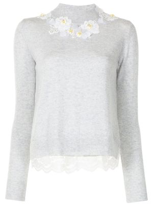 Onefifteen floral- appliqué mock-neck knitted jumper - Grey