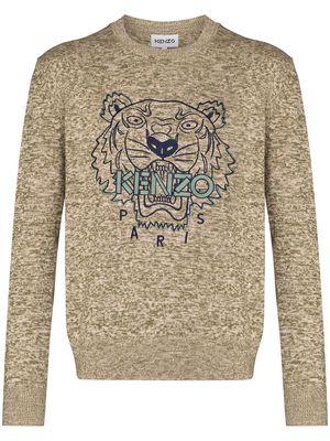 Kenzo tiger-embroidered crew-neck jumper - Green