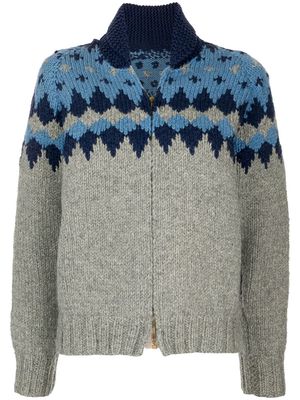 Fake Alpha Vintage 1960s intarsia knit zip-up cardigan - Blue