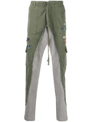 Greg Lauren contrast-leg cargo trousers - Green