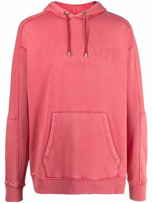 Balmain embossed-logo hoodie - Red