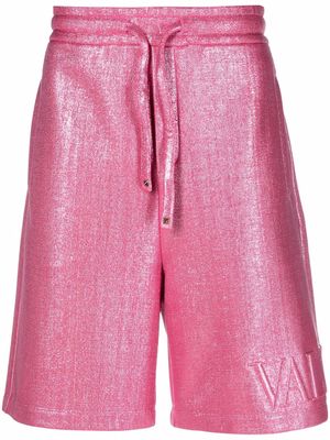 Valentino logo-embossed metallic-sheen track shorts - Pink