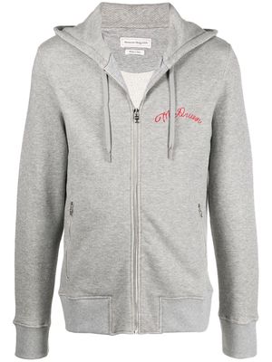 Alexander McQueen embroidered logo zip-up hoodie - Grey