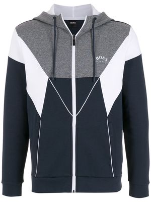 BOSS logo-print zip-up hoodie - Blue