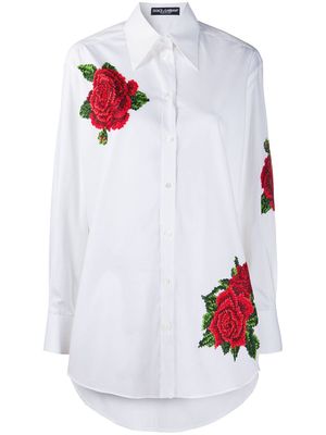 Dolce & Gabbana rose-embroidered cotton poplin shirt - White