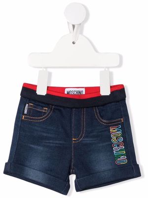 Moschino Kids embroidered-logo denim shorts - Blue