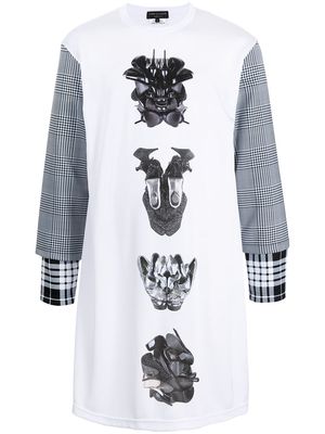 Comme Des Garçons Homme Plus check-sleeves printed T-shirt - White