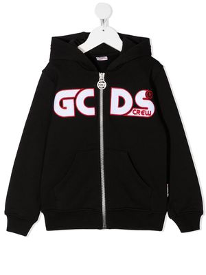 Gcds Kids logo zip-up hoodie - Black
