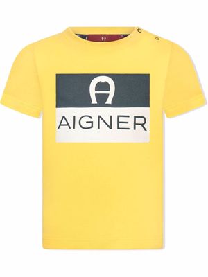 Aigner Kids logo-print cotton T-shirt - Yellow