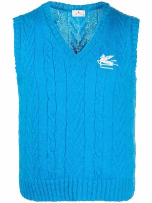 ETRO embroidered-logo knit vest - Blue
