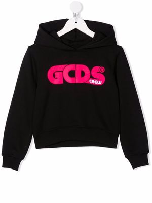 Gcds Kids logo-print cotton hoodie - Black