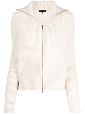 Cashmere In Love ribbed roll-neck Isla cardigan - White