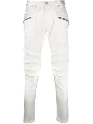 Balmain ripped skinny biker jeans - White