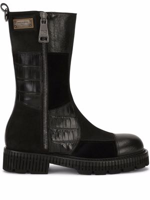 Dolce & Gabbana panelled logo-patch combat boots - Black