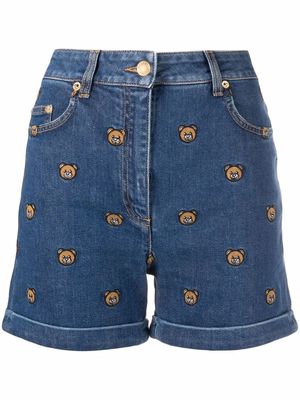 Moschino Teddy Bear-embroidered denim shorts - Blue