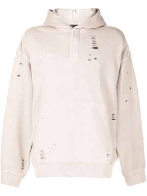 FIVE CM distressed logo-embroidered hoodie - Neutrals