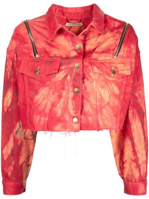 ROMEO HUNTE tie-dye cropped denim jacket - Orange