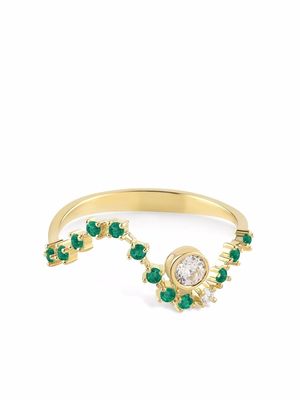 Gfg Jewellery 18kt yellow gold Sonia wave diamond and emerald ring