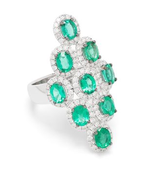 Stefere 18kt white gold diamond emerald shield ring - Silver