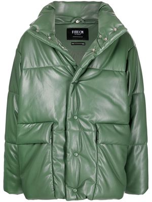 FIVE CM leather-effect hooded puffer jacket - Green