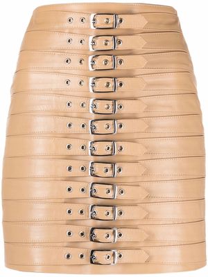 Manokhi high-waisted leather buckle skirt - Brown