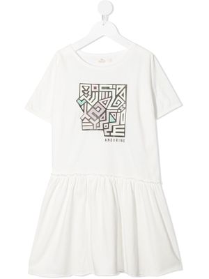 Andorine logo-print ruffled T-shirt dress - White
