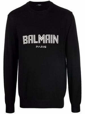 Balmain intarsia-knit logo long-sleeve jumper - Black