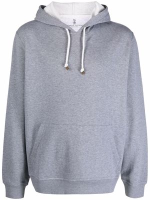 Brunello Cucinelli ribbed-trim cotton-blend hoodie - Grey