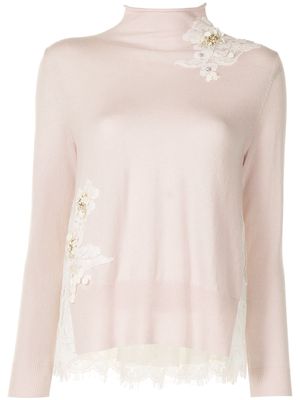 Onefifteen floral-appliqué knitted jumper - White