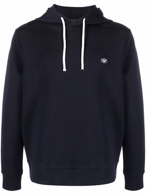 Emporio Armani long-sleeved logo patch hoodie - Blue