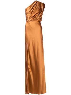 Michelle Mason silk asymmetrical gathered gown - Brown