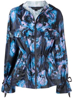 Marchesa Notte floral-print hooded jacket - Blue