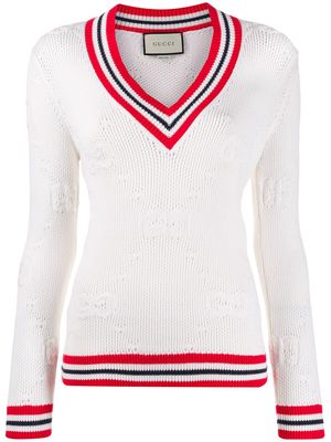 Gucci V-neck knitted logo sweater - White