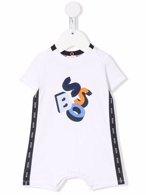 BOSS Kidswear logo-tape short-sleeve cotton romper - White