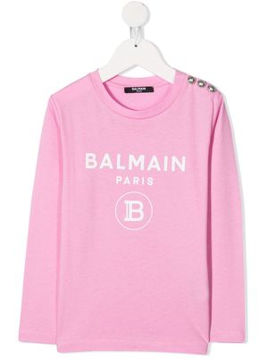 Balmain Kids logo print long-sleeved top - Pink