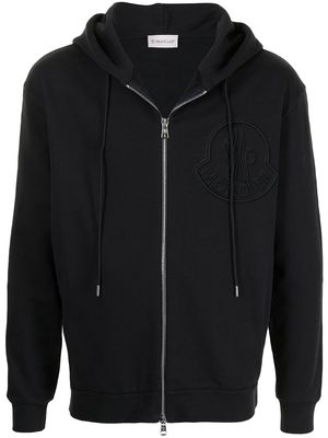 Moncler logo-embroidered zipped hoodie - Black