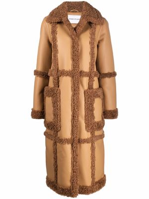 STAND STUDIO contrast-trim faux-leather coat - Brown